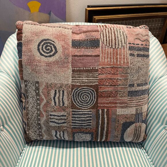 VTG 80s Abstract Geometric Woven Pillow 20x20 Earth Tone Southwest Deco - Picture 1 of 6